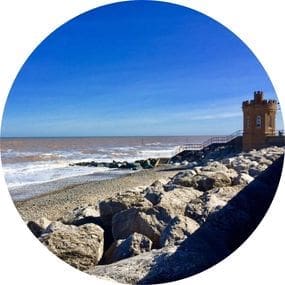 Withernsea beach and lighthouse on the East Yorkshire coast