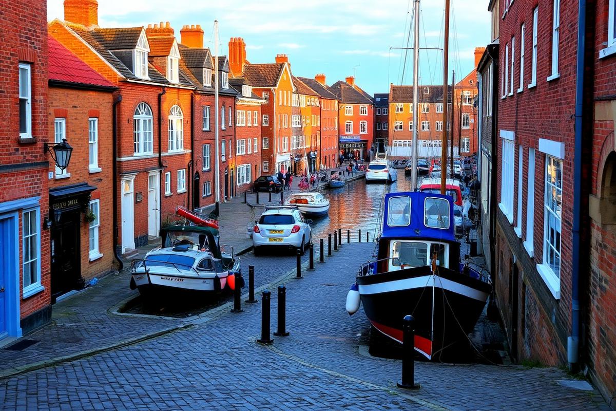 Cobbled Old Town street beside Hull marina